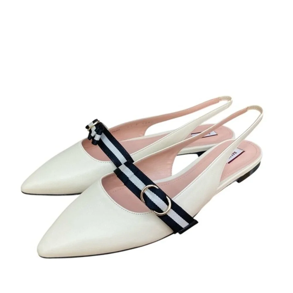 Bally slingback flats /‎ slides women's 10.5 ivory black preppy quiet luxury
